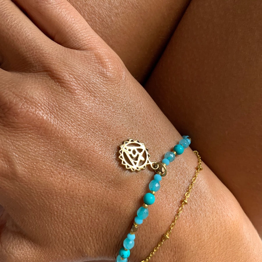 Throat Chakra Symbol Gemstone Yoga Bracelet Brass Chain
