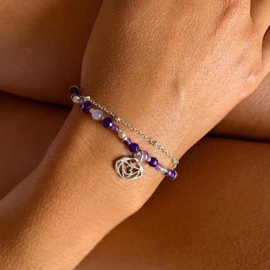 Third Eye Chakra Symbol Gemstone Yoga Bracelet Silver Chain