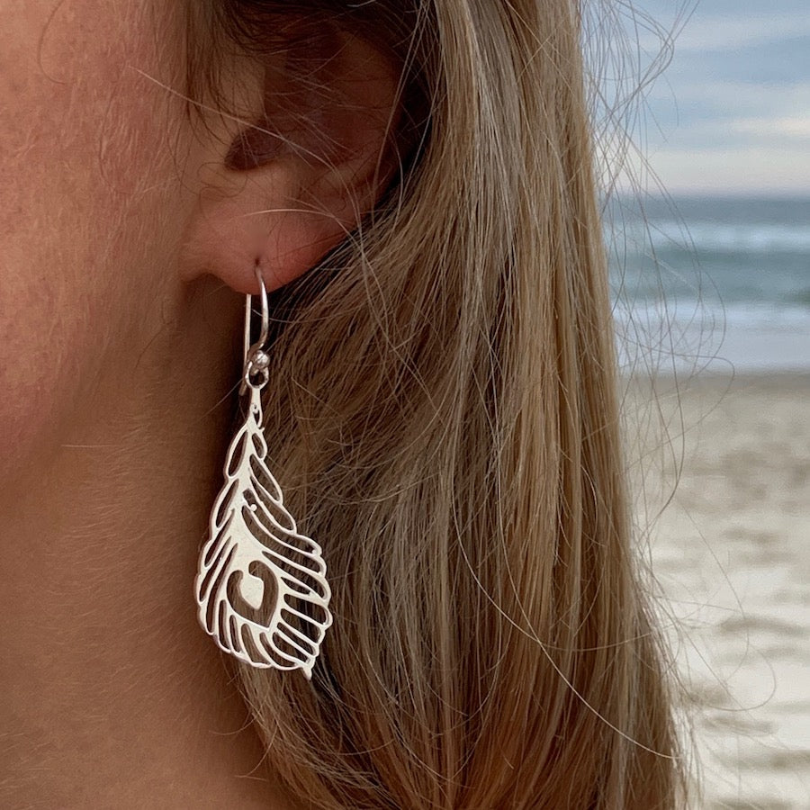 Peacock Feather Silver Earrings