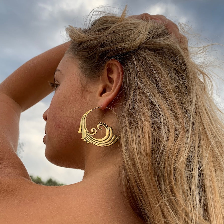 Spiral Wave brass earrings