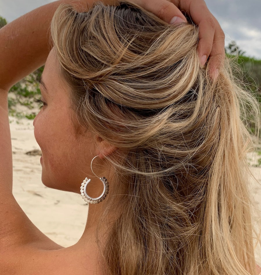 tribal curl silver earrings