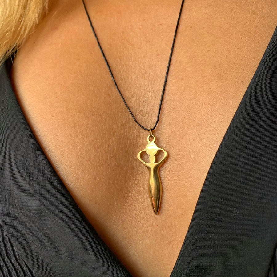 Ancient Moon Goddess brass pendant necklace
