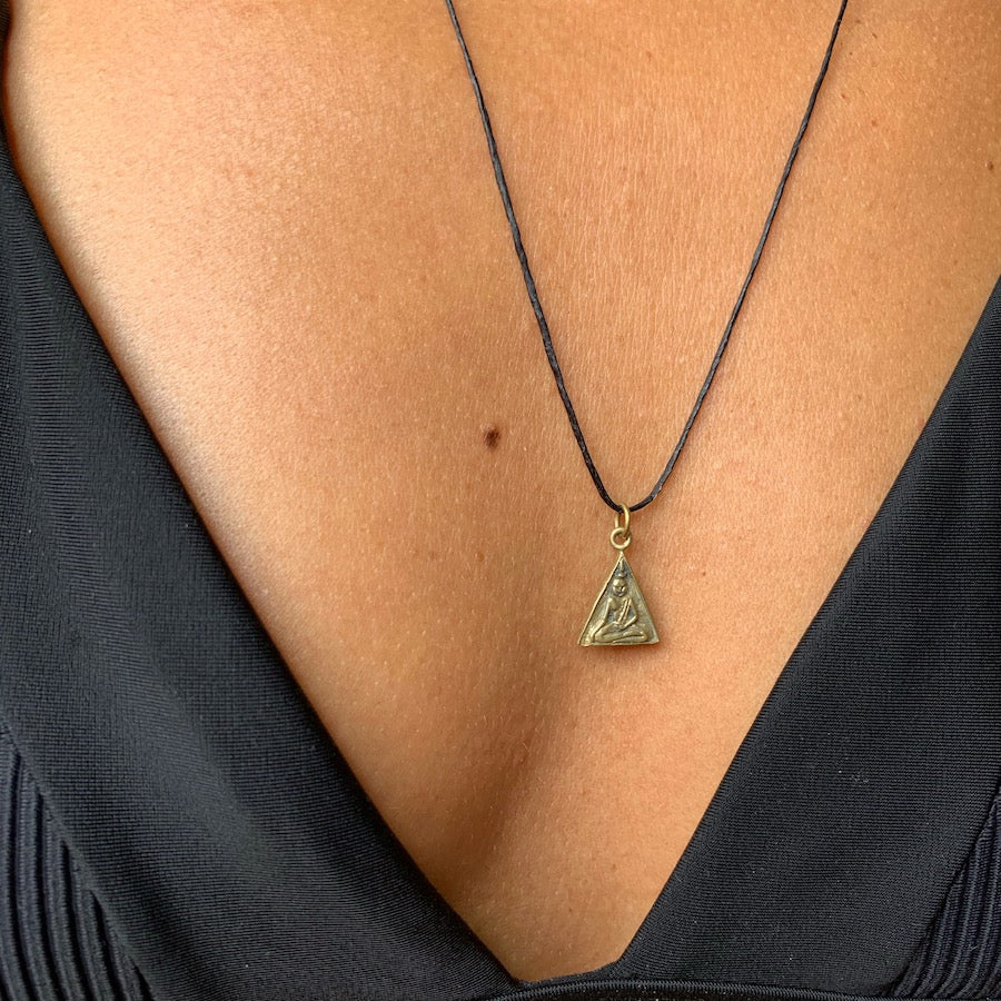 Buddha brass triangle pendant necklace