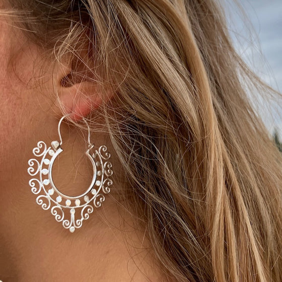 tribal heart spiral silver earrings