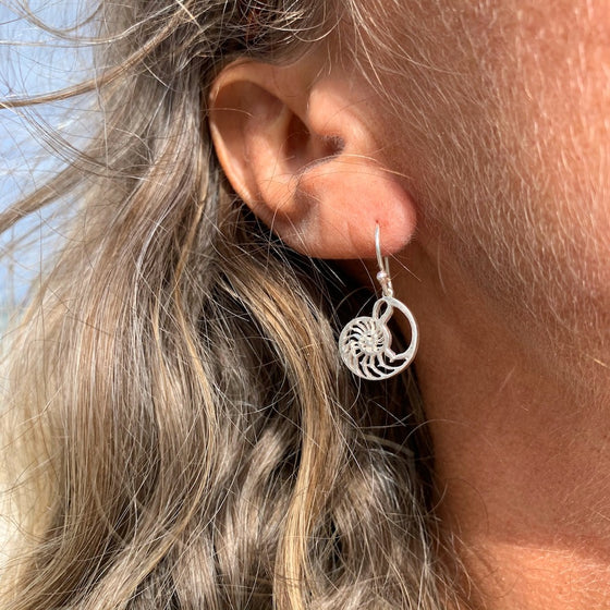 Nautilus Shell Sacred Geometry Silver Earrings