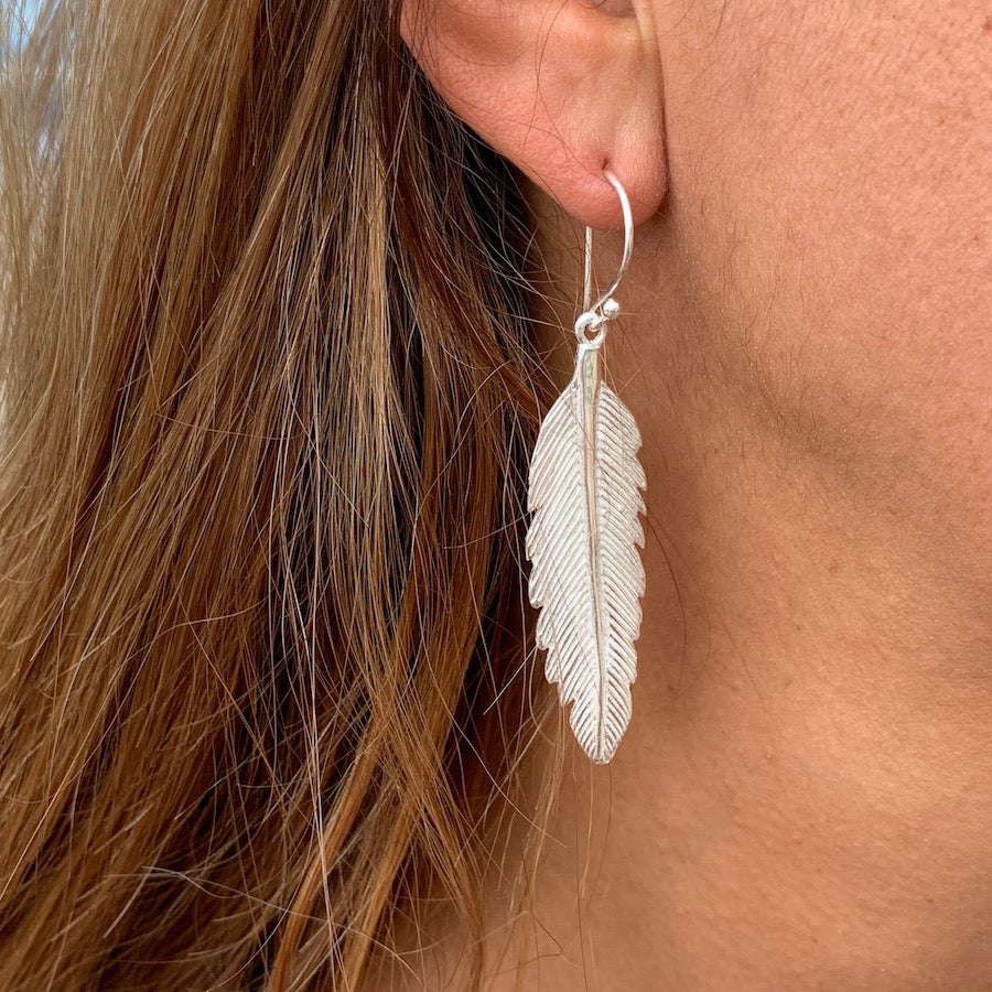 Arrow Feather Silver Earrings