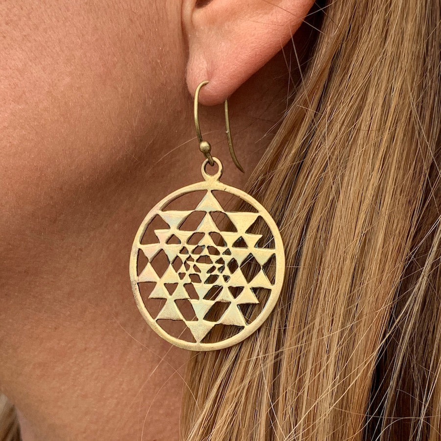 Sri Yantra Sacred Geometry Brass Earrings