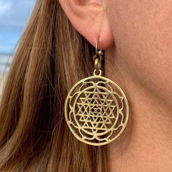 Sri Yantra Mandala Sacred Geometry Brass Earrings