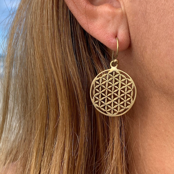 FLOWER OF LIFE Brass Sacred Geometry Earrings