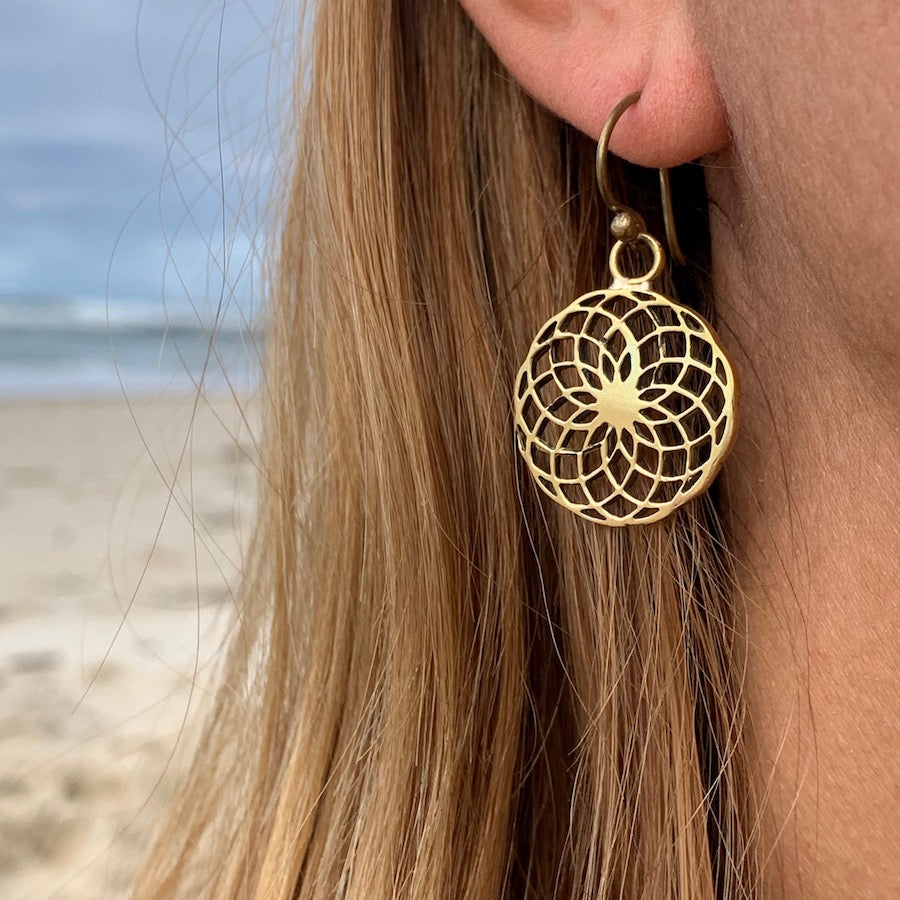 Sunflower Sacred Geometry brass Earrings