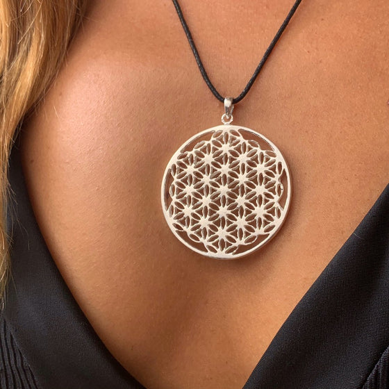 Flower Of Life Necklace large Sacred Geometry Silver Pendant