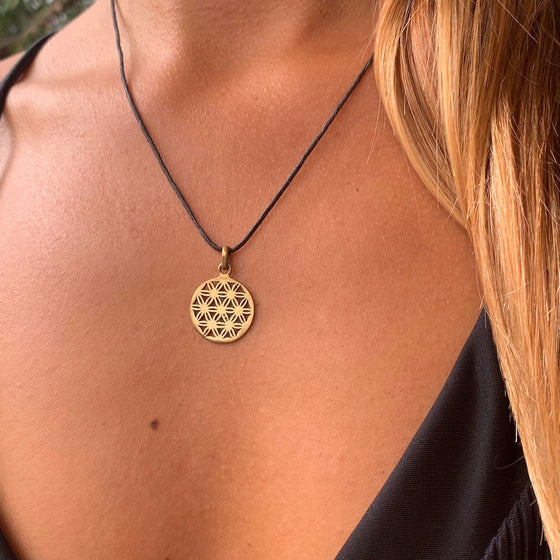 Flower of Life Necklace sm Brass Sacred Geometry Pendant