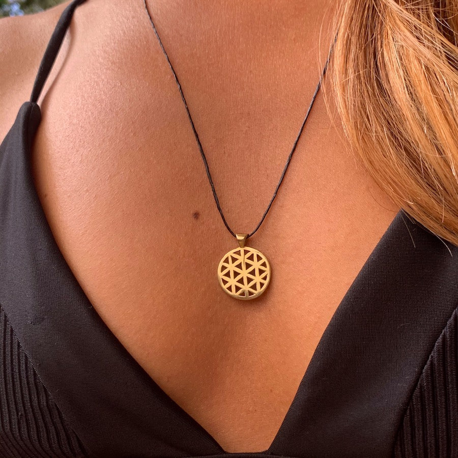Flower of Life Necklace sm brass Sacred Geometry Pendant