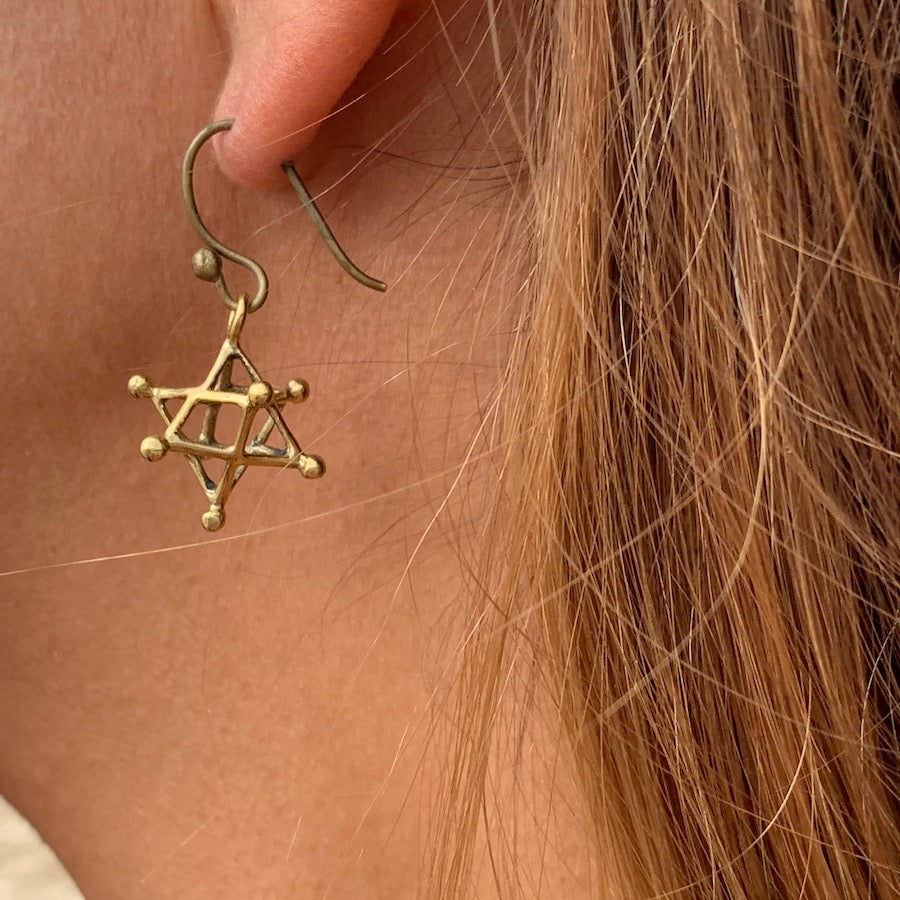 MERKABA Sacred Geometry Brass Earrings