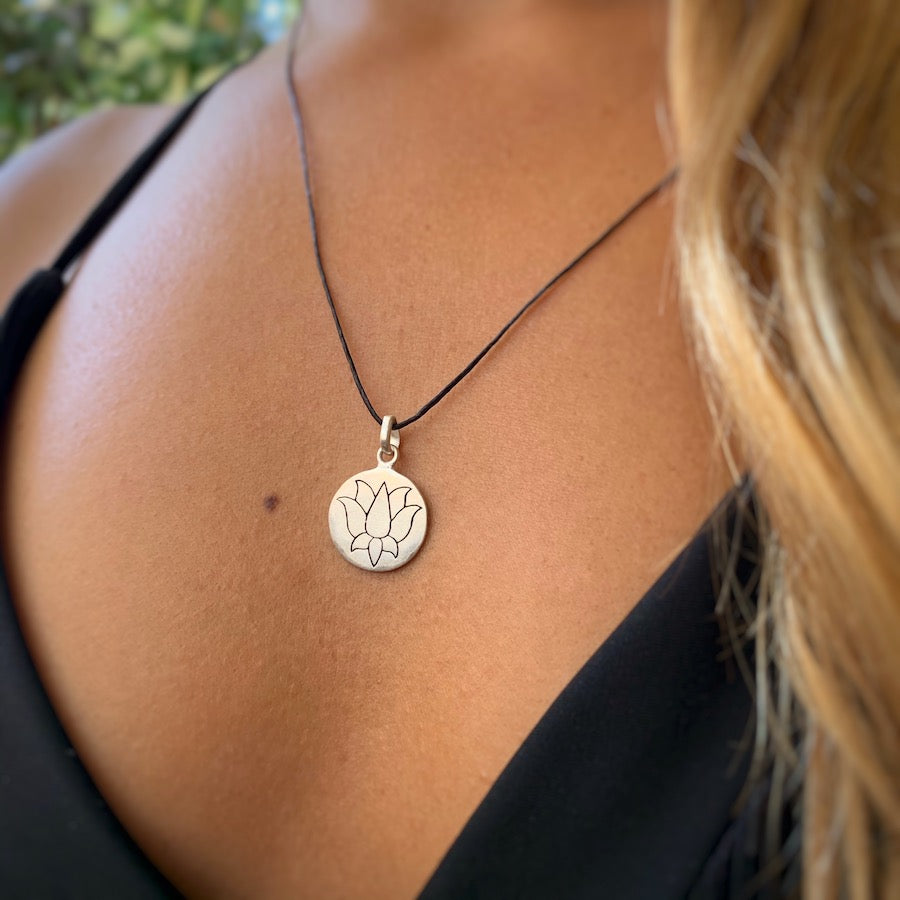 Lotus Necklace Round Silver Pendant