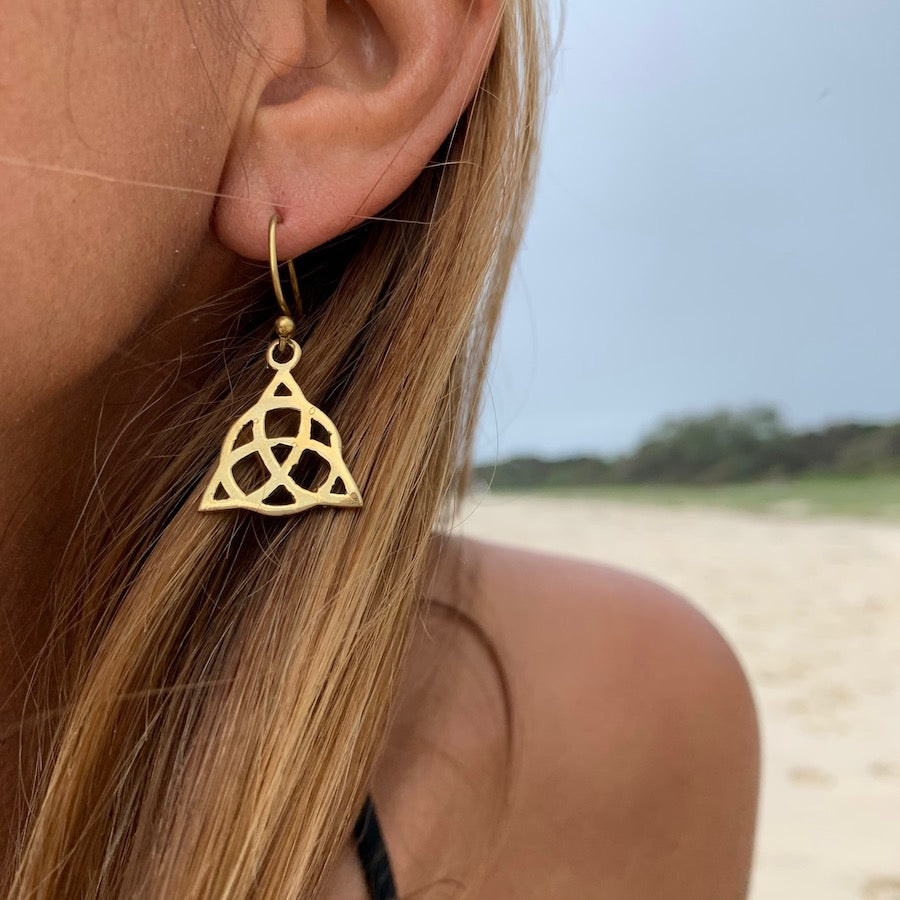 Celtic Triquetra Knot brass earrings