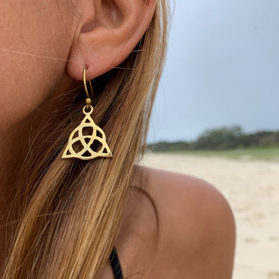 Celtic Triquetra Knot brass earrings