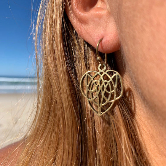 TRIBAL CELTIC HEART brass earrings