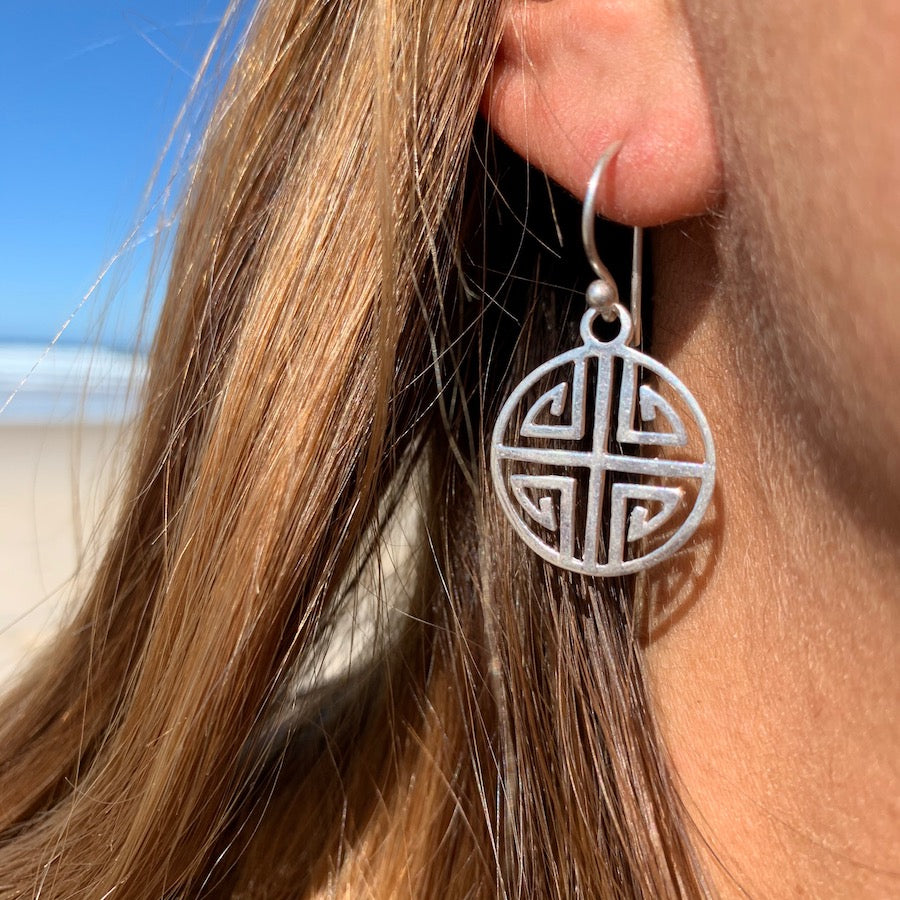 Shou Longevity symbol silver earrings