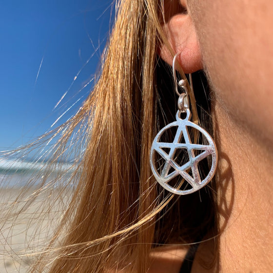 Pentagram silver earrings