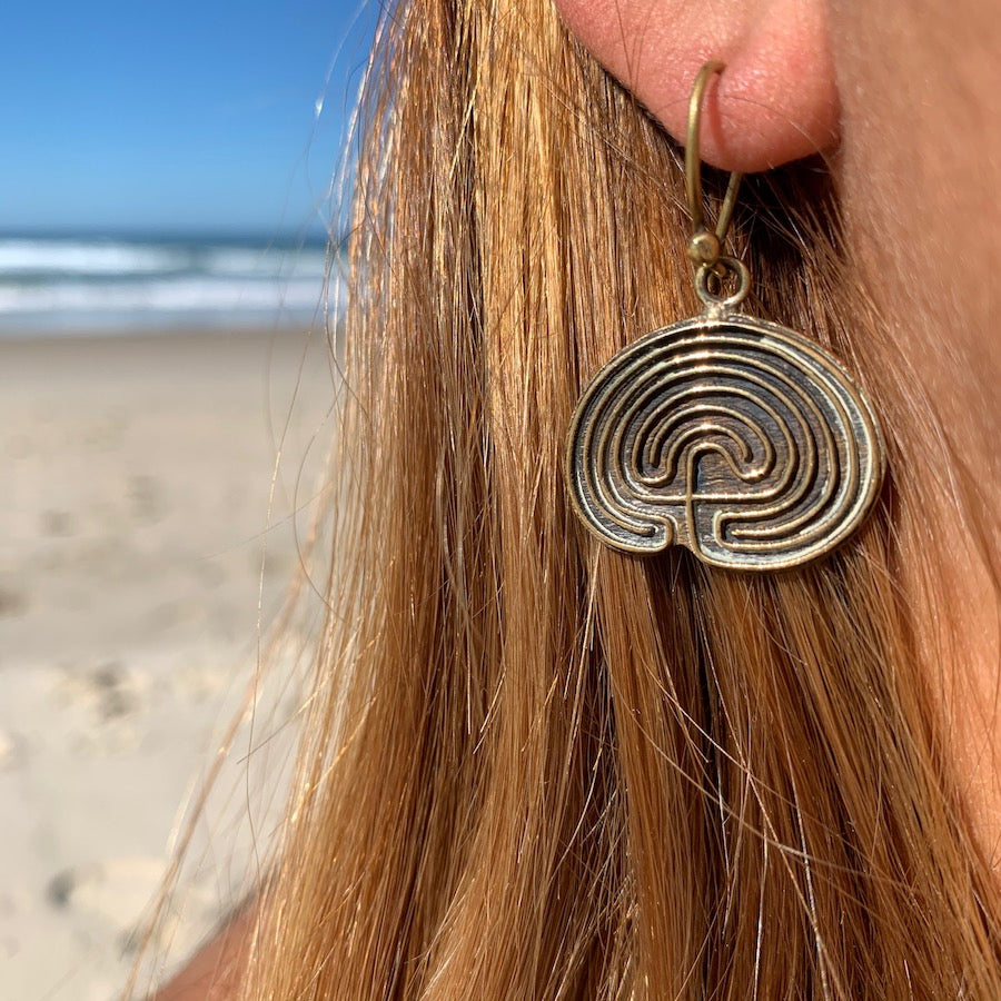 Hopi Labyrinth Brass earrings