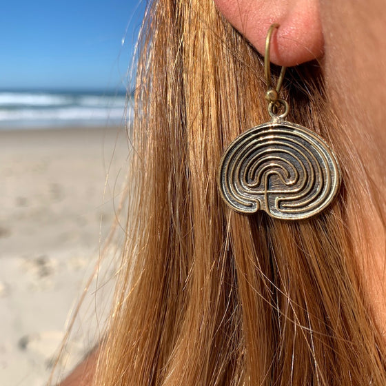 Hopi Labyrinth Brass earrings