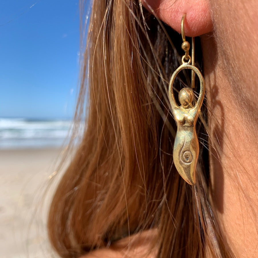 Goddess brass earrings