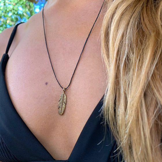 Feather Necklace Brass Pendant