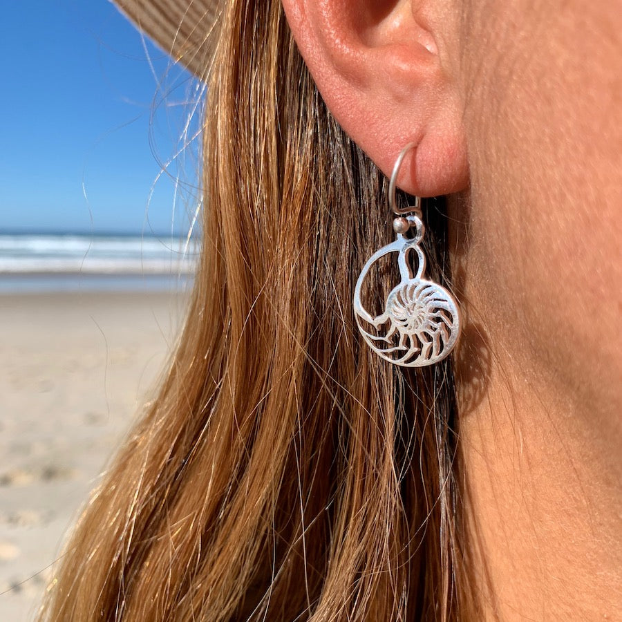 Nautilus Shell Sacred Geometry Silver Earrings
