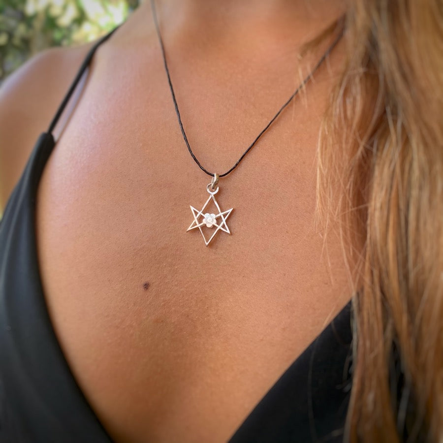 Aquarian Star Magical Hexagram silver pendant necklace