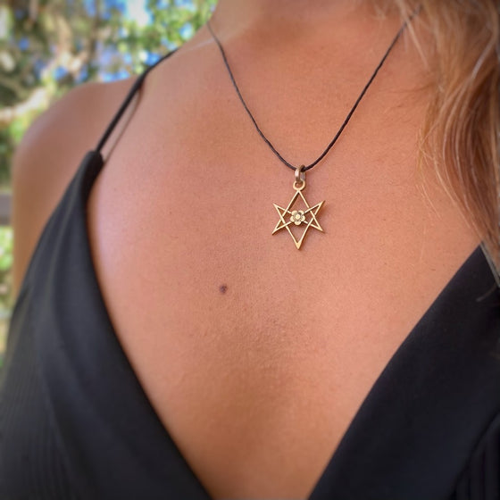 Aquarian Star Magical Hexagram Brass pendant necklace