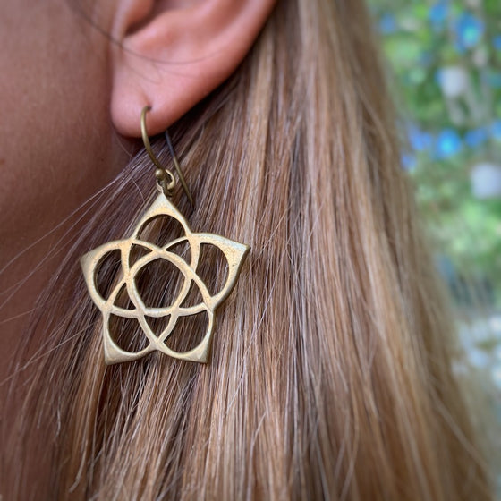 pentagram flower Brass earrings