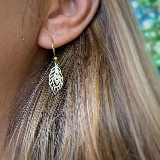 Peacock Feather small brass Earrings