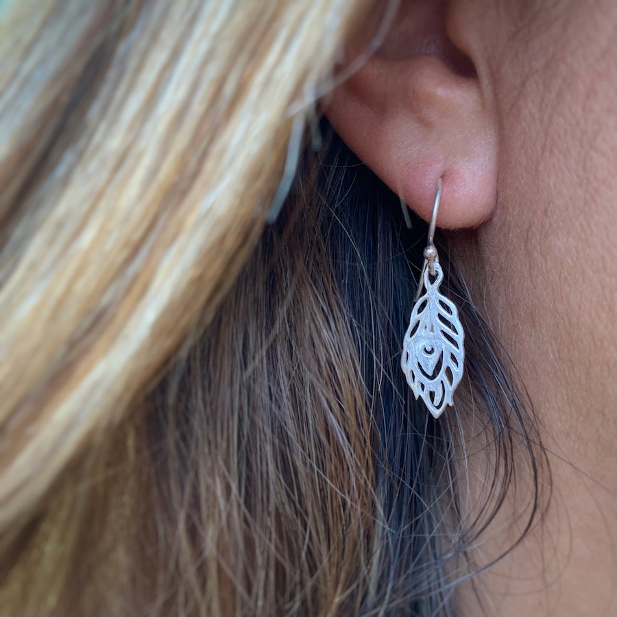 Peacock Feather small Silver Earrings