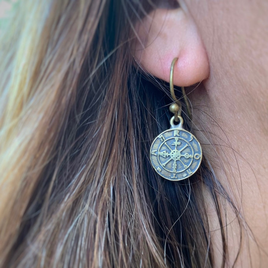 Eightfold Path Buddhist Brass Earrings