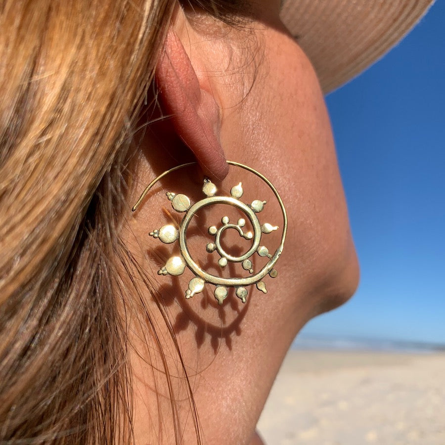 Spiral Crop Circle brass earrings