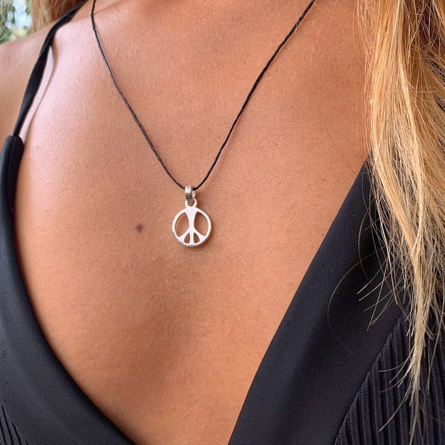 Peace Symbol Silver Pendant Necklace