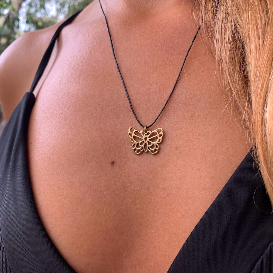 Butterfly Necklace stylized Brass Pendant