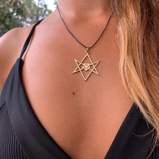 Aquarian Star Magical Hexagram Brass pendant necklace