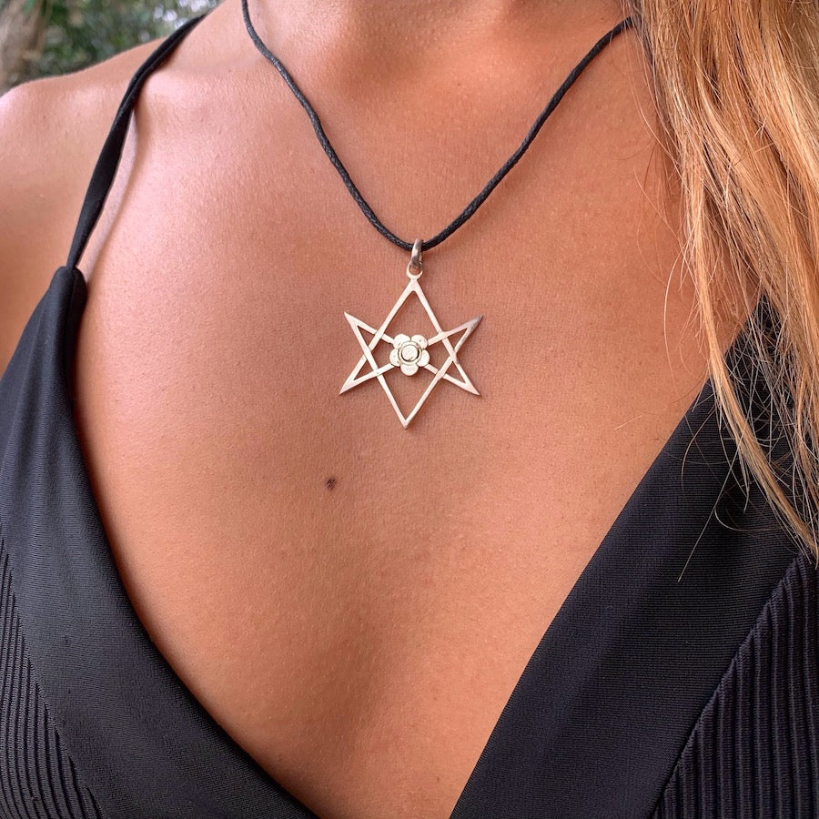 Aquarian Star Magical Hexagram silver pendant necklace