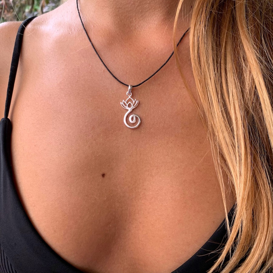 Lotus Spiral silver Pendant yoga necklace