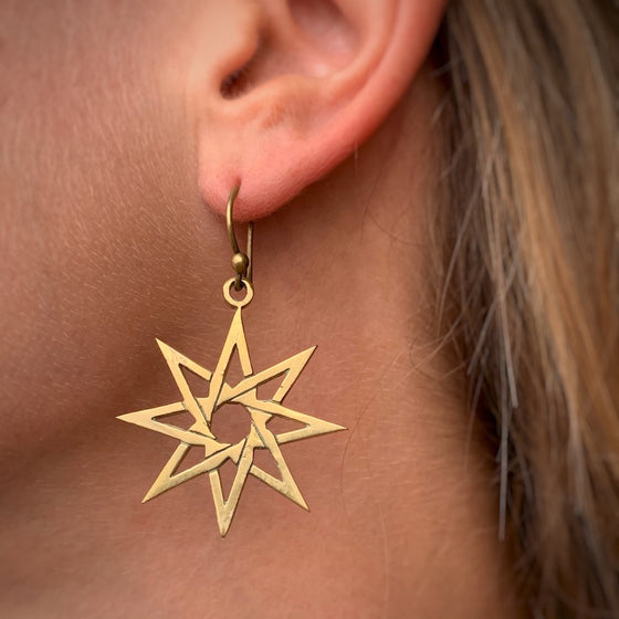 Octagram Eight Point Star Of Ishtar Brass earrings