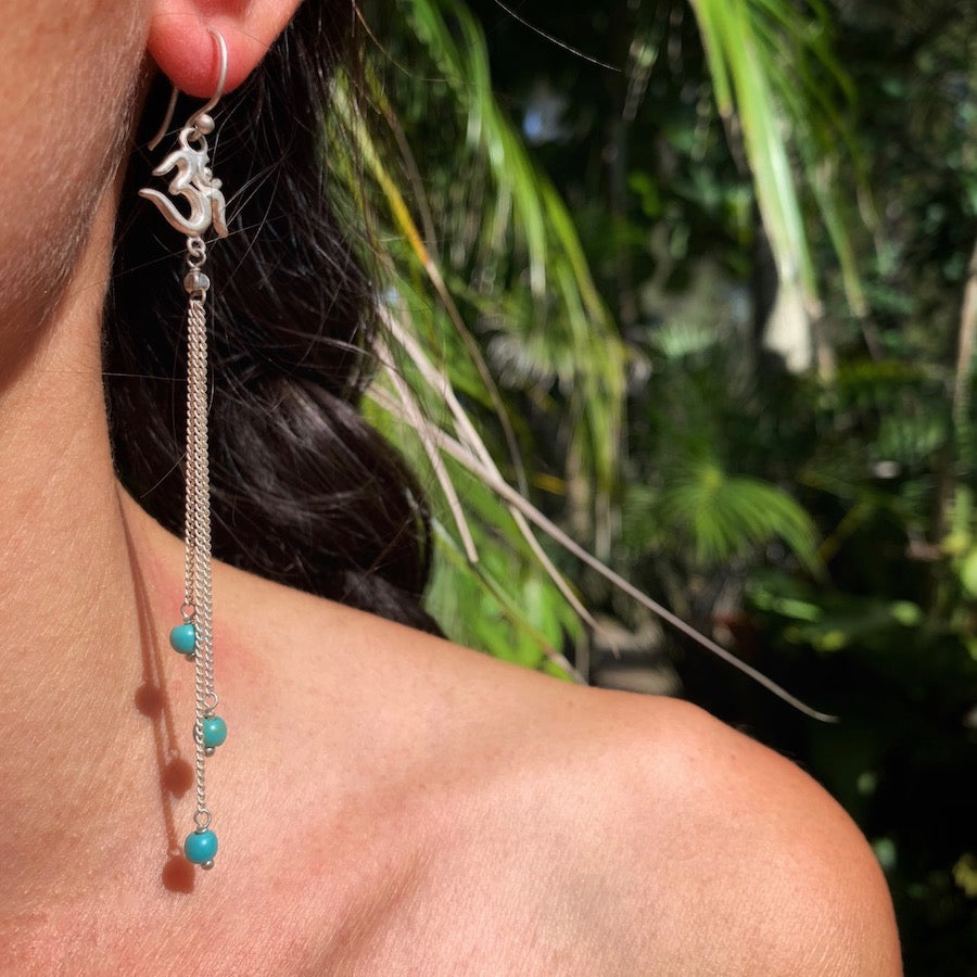 Om Yoga Earrings silver chain & Turquoise