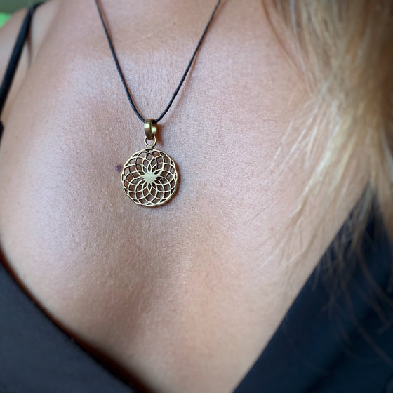 Sunflower Necklace Sacred Geometry Brass Pendant