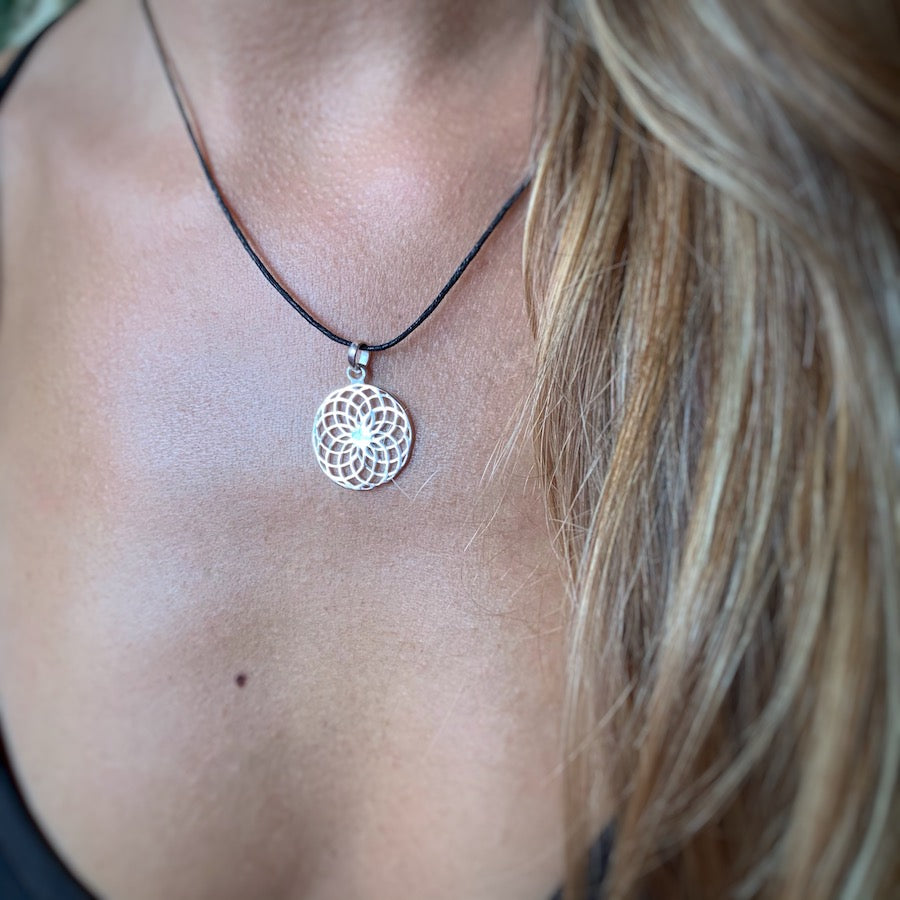 Sunflower Necklace Sacred Geometry Silver Pendant