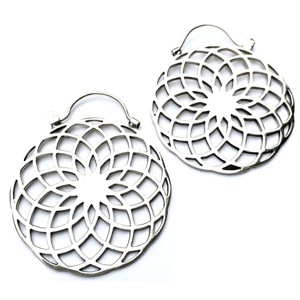 Sunflower Sacred Geometry Silver Earrings - Heart Mala