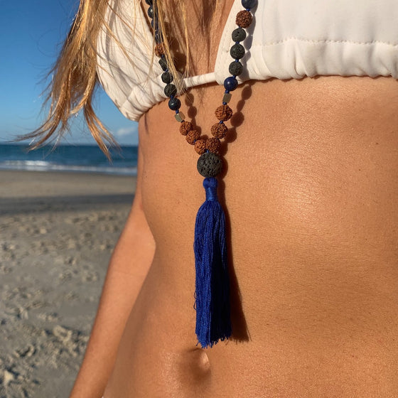 Mala prayer Beads yoga necklace handmade from Lapis Lazuli, Lava, rudraksha