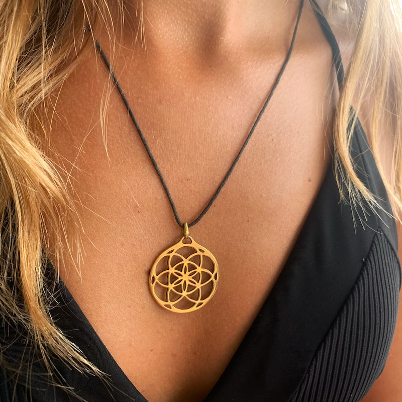 Seed of Life Large Brass Pendant Sacred Geometry Necklace - Heart Mala Yoga  Jewellery