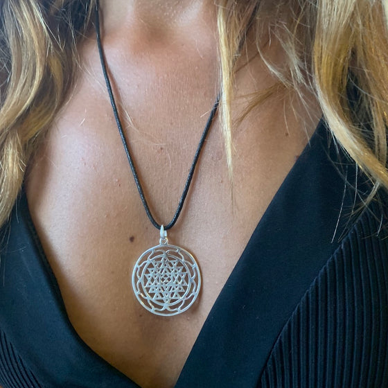 Sri Yantra silver pendant sacred geometry necklace