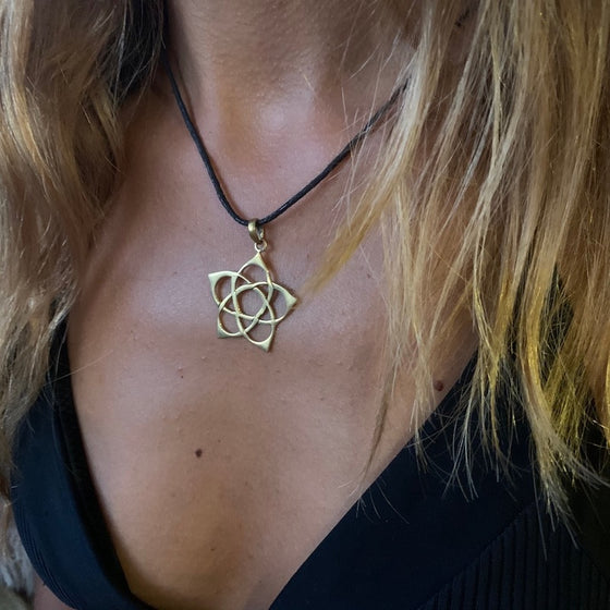 Flower Pentagram Necklace Brass Pendant